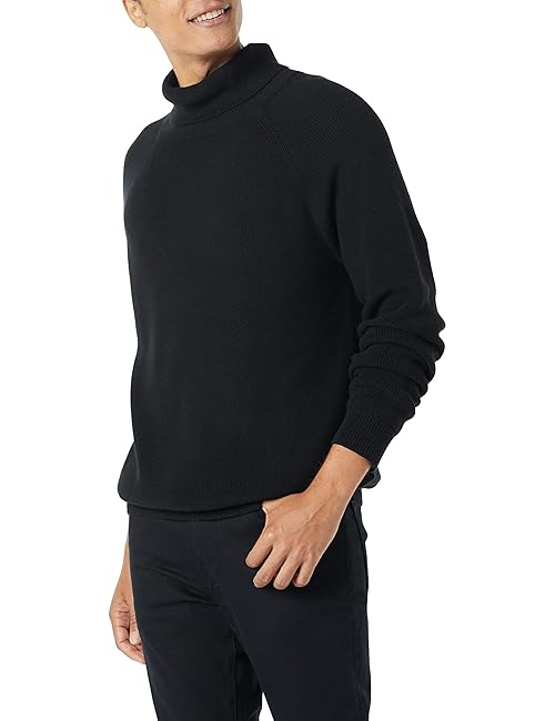 Amazon Essentials Men's 100% Cotton Rib Knit Turtleneck Sweater, Black, Medium