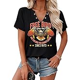 UYIQL Country Music Shirts for Women V Neck Rock Band Tshirt Vintage Graphic Country Concert Outfits