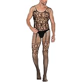 SEAUR Men's Fishnet Bodysuit Rave Outfit Lingerie Sheer Shapewear Mesh lace Crop Top Stockings Underwear A-009