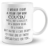 JRTW Cousin Mug, Cousin Gifts, I Would Fight a Bear for You Cousin Coffee Cups Ceramic, Cousin Coffee Mug, Cousin Gifts for Women Gift Mug Cup