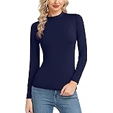 Women's Basic Long Sleeve Thermal Top Lightweight Mock Neck Shirts Slim Fit Layer Soft Top
