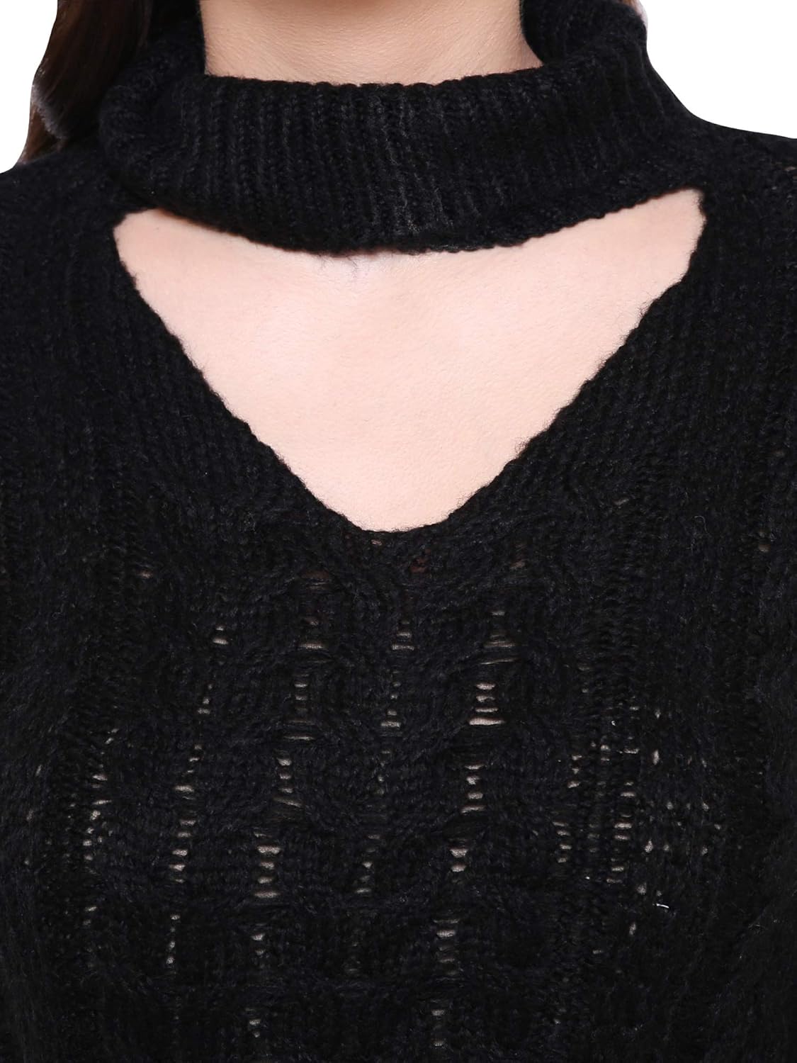 mansicollections black chunky knit choker sweater for women