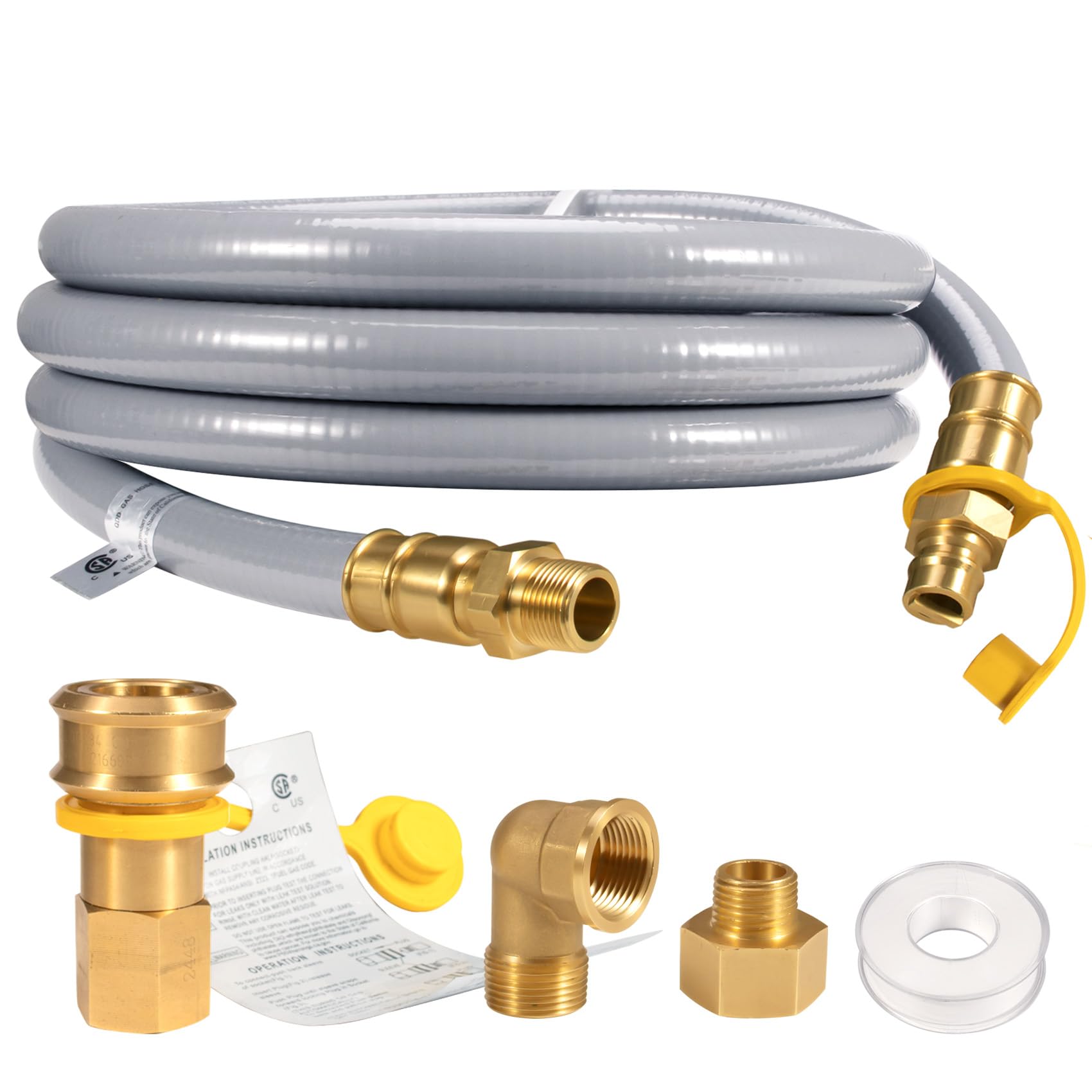 Photo 1 of ?15FT)3/4 inch ID Natural Gas Hose, Available in 15FT/24FT/30FT/50FT, Ideal for Generators, Grills, Patio Heaters & More with Quick Connect, 90° Elbow & 3/4" to 1/2" Adapter. CSA Certified