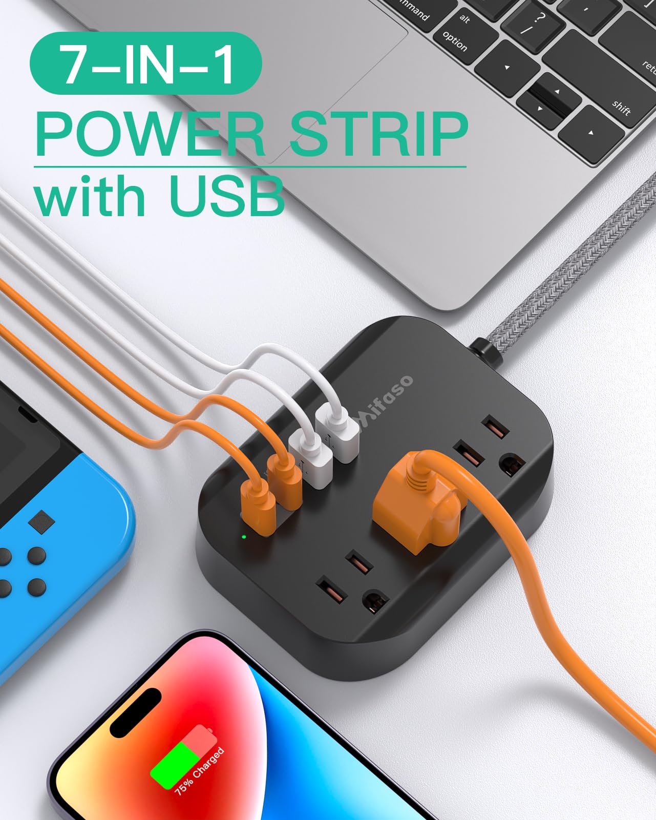 Travel Essentials - Mifaso Power Strip with USB, Compact Flat Plug Extension Cord 5ft with 3 Outlets 4 USB Ports, Non Surge Cruise Must Haves, Cruise Ship Essentials, Dorm Room, Apartment Essentials