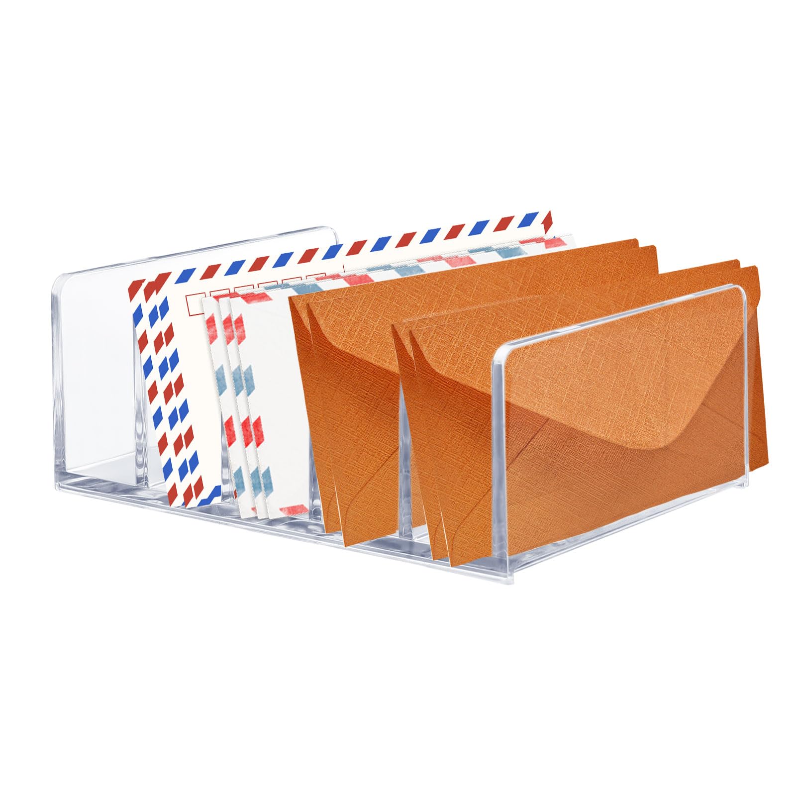 LELE LIFE Acrylic Mail Organizer for Desk, 5 Compartments Thick Clear Mail Holder Letter Sorter Countertop, Modern Office Home Desk Organizer for Envelope Fill Bill (1Pc)
