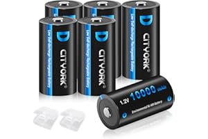 CITYORK Rechargeable D Batteries 6 Pack, 1.2V 10000mAh High Capacity Ni-MH Rechargeable D Cell Battery, Low Self-Discharge D 