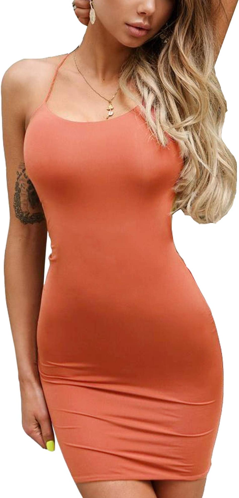 just quella Women Sexy Clubwear Backless Party Dresses Spaghetti Strap Bodycon Mini Dress