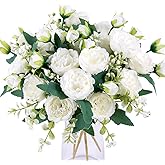 Floweroyal 4 Bunches Peony Artificial Flowers White Flowers Silk Peonies Bouquets for Wedding Party Table Centerpieces Floral Arrangement Home Kitchen Decor.