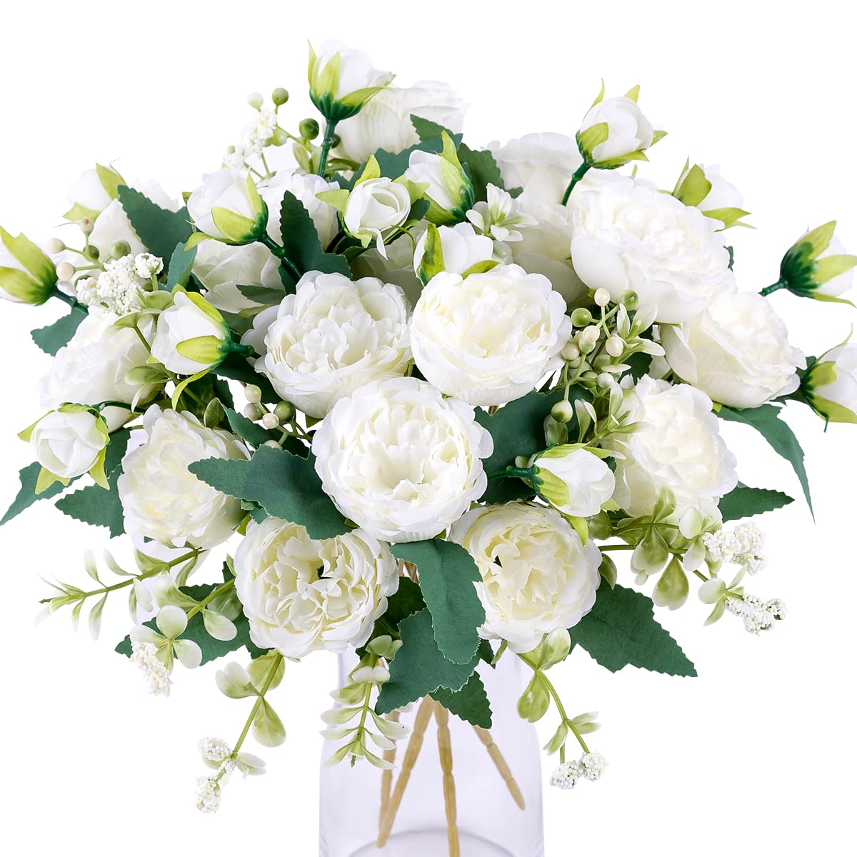 Photo 1 of Floweroyal 4 Bunches Peony Artificial Flowers White Flowers Silk Peonies Bouquets for Wedding Party Table Centerpieces Floral Arrangement Home Kitchen Decor.