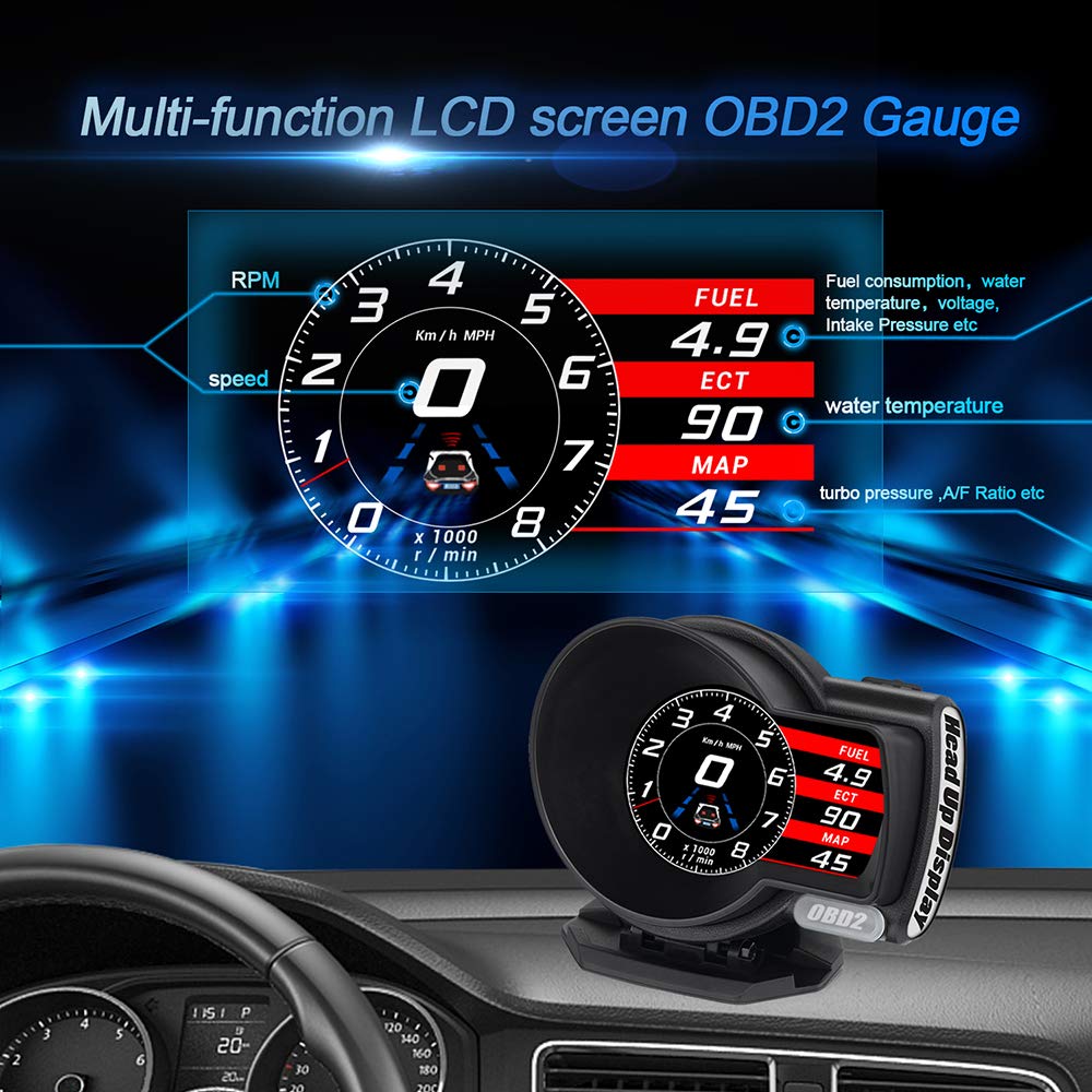 KKmoon F8 Car HUD Head-up Display OBD Speedometer OBDII EUOBD, with HD LCD Color Screen, Vehicle Diagnostic Tool Scan Fault Code OBD Speedometer