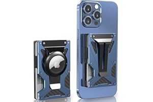 KLVEOL Mag Safe Wallet Money Clip, The First Patent Card Holders 2 in 1 Air Tag Holder and Money Clip, Magnetic Adhesive Wallet for iPhone Series of 15/14/13/12 Pro/ProMax and Magsafe Devise, Blue