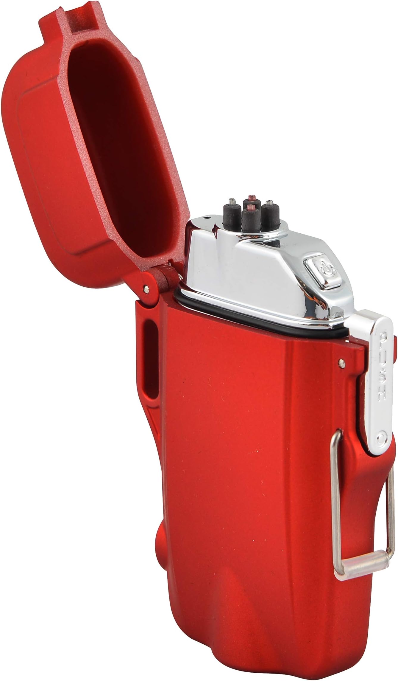 Silent Electrics Windproof and Waterproof Plasma Lighter - Rechargeable Tactical and Survival Fire Starter with LED Flashlight - Long Life 350mAh Batteries, Strong Zinc Body - Camping, Hiking (red)