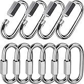 Quick Link, Lsqurel 304 Stainless Steel D Shape Locking Carabiner Heavy Duty Chain Link Keychain for Outdoor Fence Gate Swings Pet Dog M4 M6 M8 M10 Capacity 200lb 600lb 1200lb 2400lb