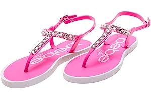 bebe Girls Sandals - 1 Pack or 2 Pack Open Toe Summer Dress Flat Thong Girls T Strap Sandals with Ankle Strap for Little Kids