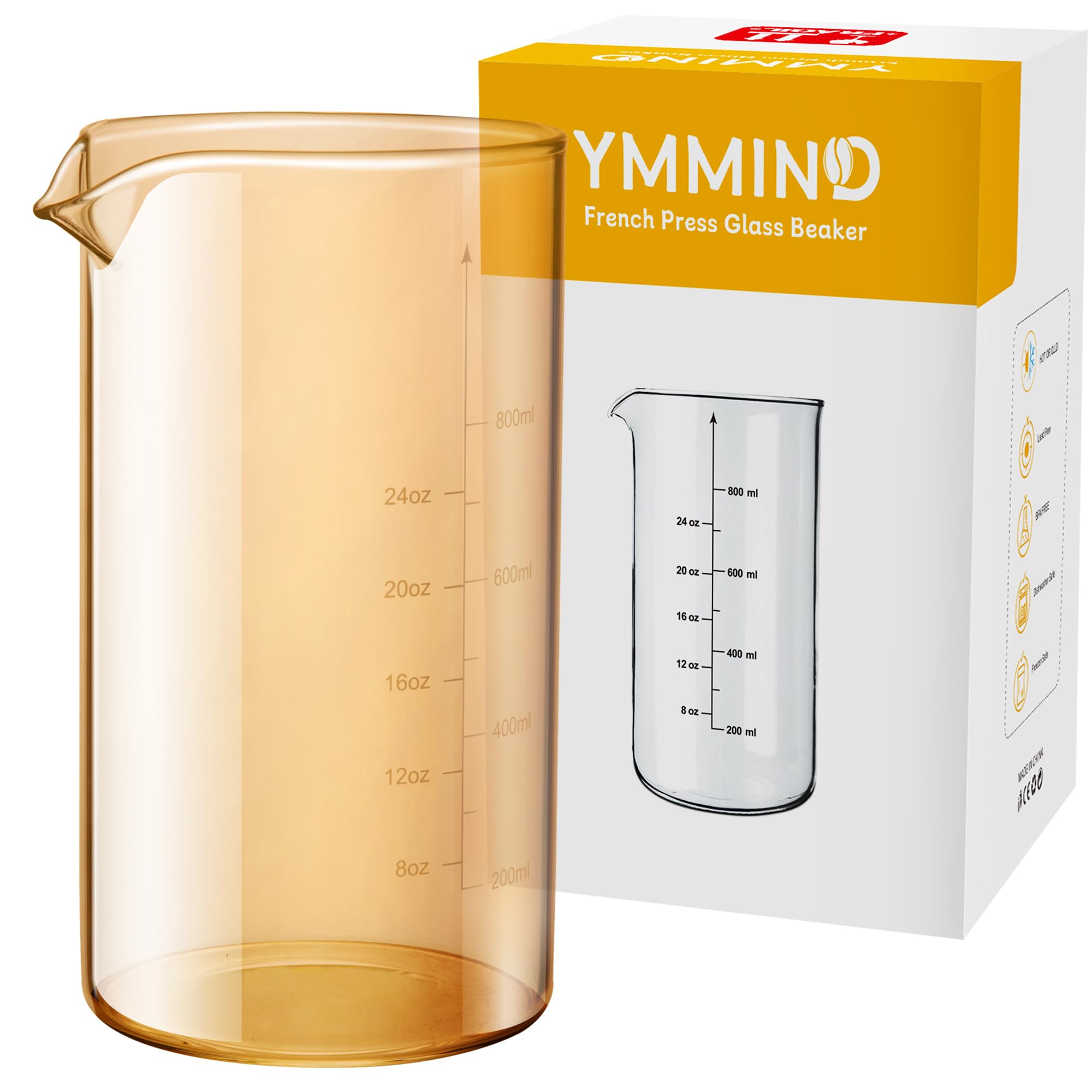 Photo 1 of YMMIND Standard Universal Design 34 oz French Press Replacement Glass Beaker, Fits Most Brands French Press Coffee Makers (1Quart / 1000ml / 5-6 Cup) Coffee Press Borosilicate Glass Bottle