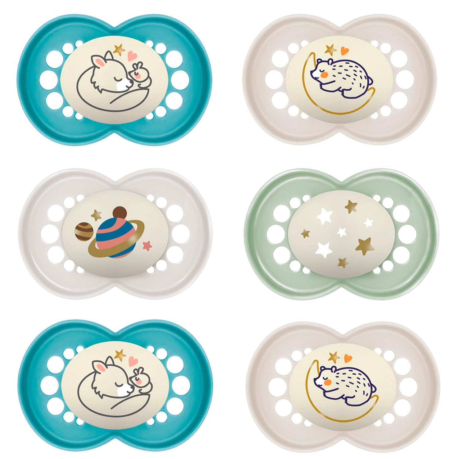 MAM Dummies silicone 6-16 months, pack of 6, 3 travel boxes