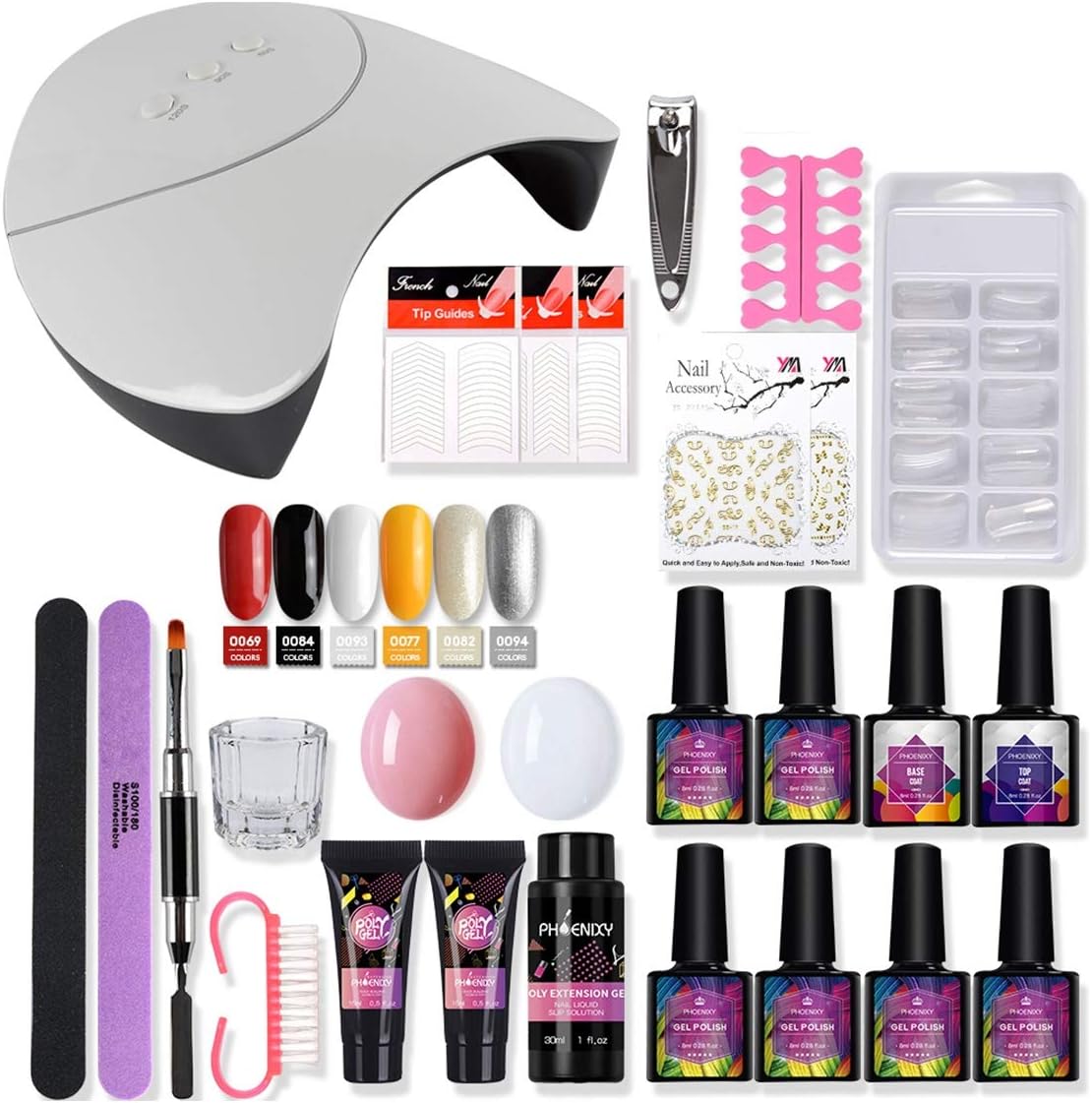 Nail Extension Gel Kit, Phoenixy 36W LED Lamp 6 Colors Gel Nail Polish