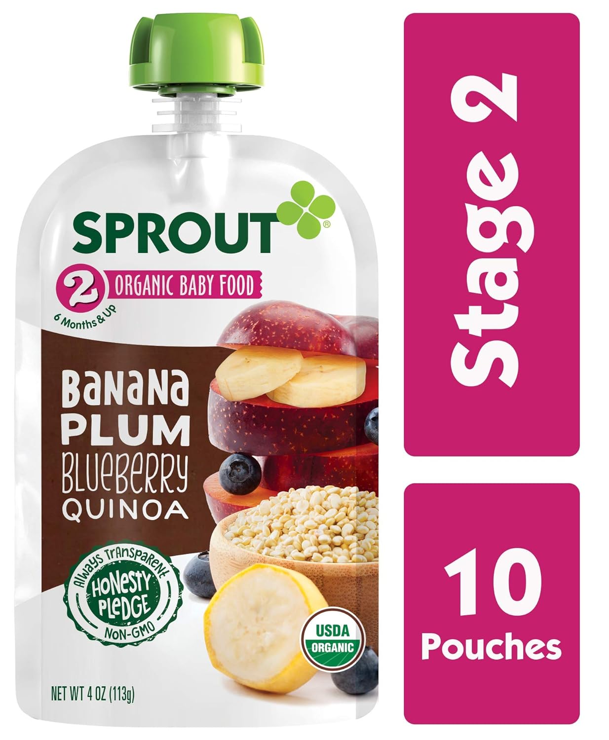 Sprout Organic Stage 2 Baby Food Pouches, Banana Plum