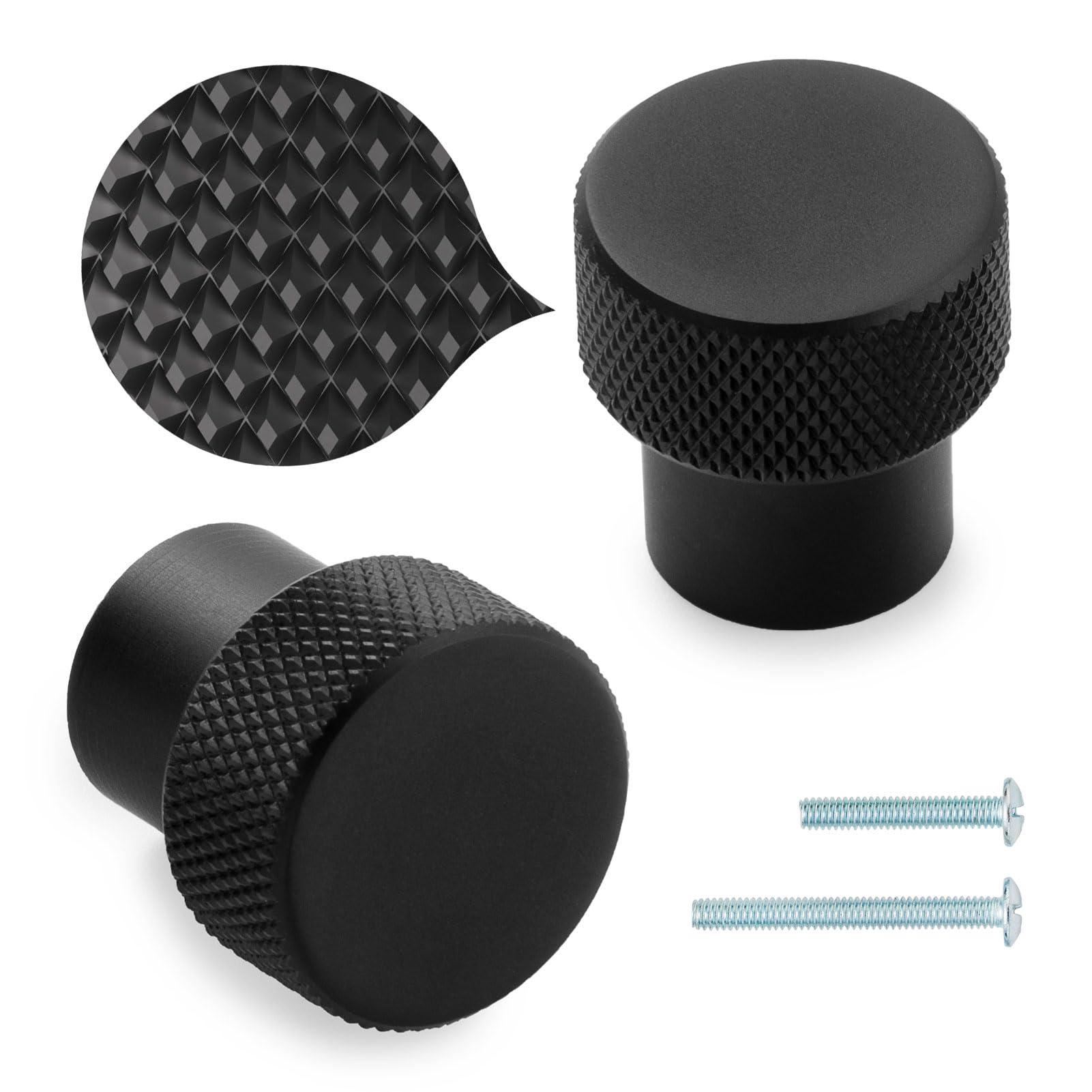 ASKANO Black, Knurled Kitchen Cabinet Knob AK1301 | Pack of 10, Round Pull Handle, Solid Hardware for Drawer, Dresser, Bathroom, Vanity, Furniture Door, Cupboard, Bedroom, Diameter: 1 Inch