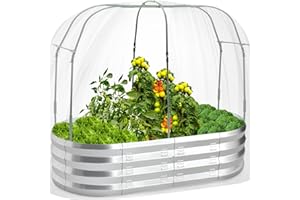 THE HOME CULT Raised Garden Bed with Greenhouse Frame and 3 Covers, Galvanized Metal Oval Planter Box for Outdoor Gardening, Tall Garden Box with Large Planting Space for Vegetables, Flowers, Herbs