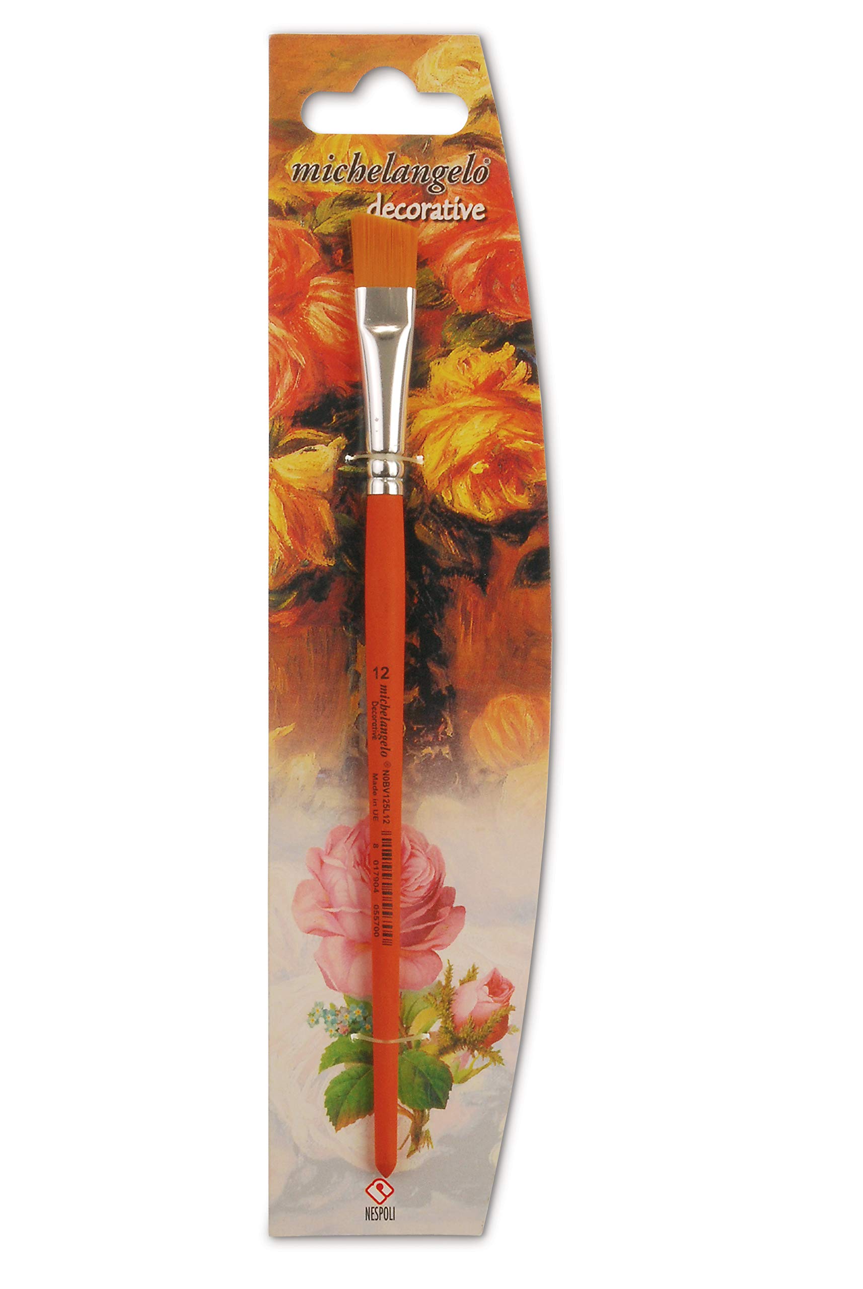 Nespoli Michelangelo Decorative Brush Flat FSC Wood Konex Grass Size, Acrylic, Orange, 12 (EU)