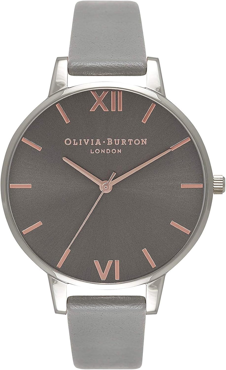 Olivia Burton Analogue Quartz Watch for Women with Dark Grey Leather Strap - OB16BD90, Gray (Grey Dial)