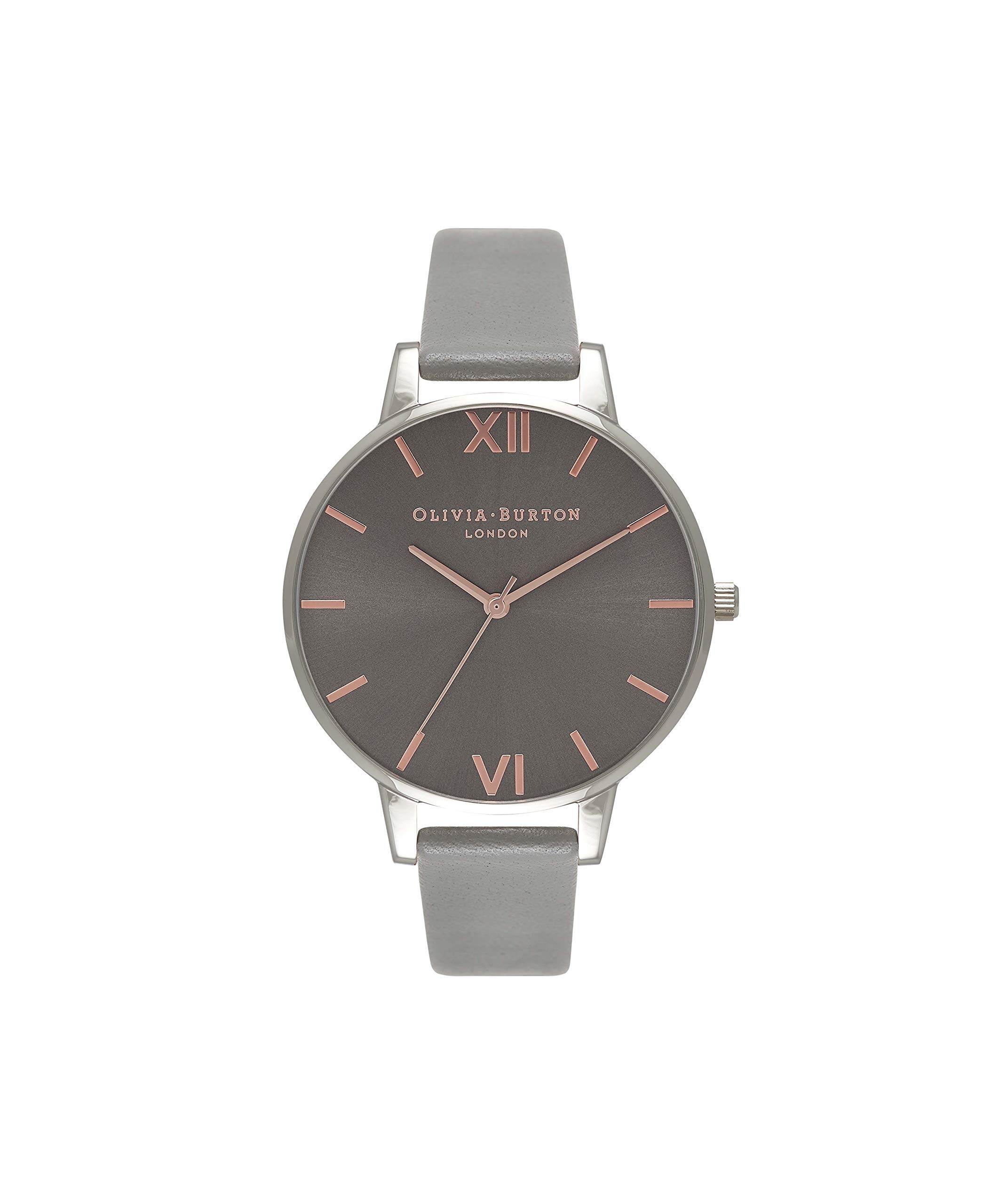 Olivia Burton Analogue Quartz Watch for Women with Dark Grey Leather Strap - OB16BD90