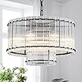 Saint Mossi Black Drum Chandelier Light Fixture, Doule Layer Middle Century Modern Design, with 5-Light, D18 x H10, Adjustable 59" Chains, Glass Shade & Black Metal Frame