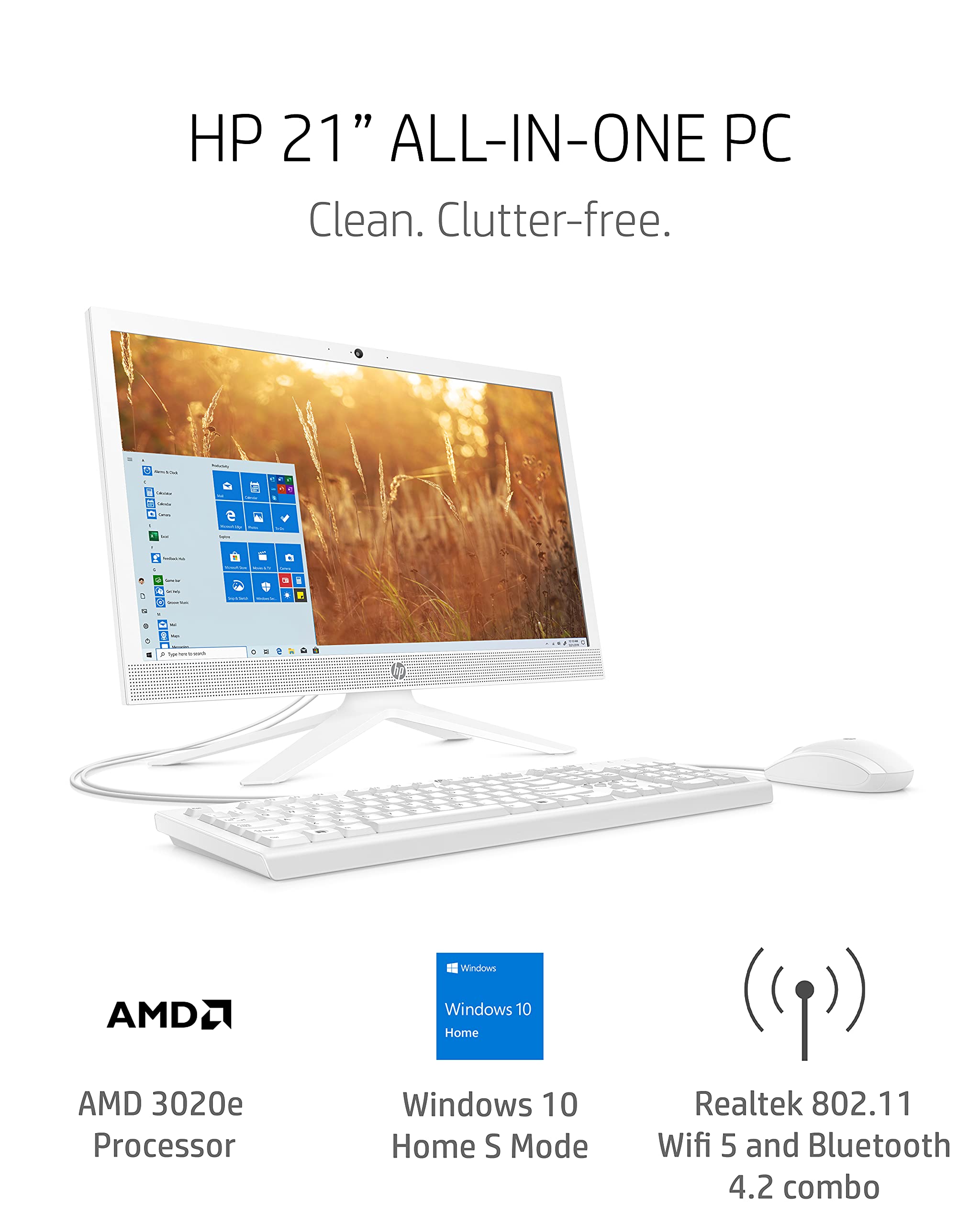 HP 21 All-in-One PC, AMD 3020e Processor, 4 GB RAM, 128 GB SSD Storage ...
