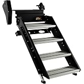 Lippert Solid Step 4.0 Premium Quad RV Camper Entry Steps with Lift Assist Gas Struts, 26" Step Width, XL Top Tread, 8" Rise, 500-lb. Weight Capacity, Adjustable Legs, Recessed Feet - 2024057000