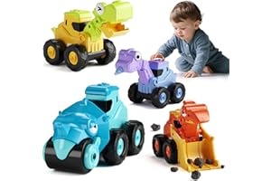 Dimoarch Construction Truck Toys for Toddlers: Dinosaur Push and Go Cars Sandbox Excavator Toy Trucks Vehicles Bulldozer Road Roller Toy Birthday Gifts for 18 Months 2 3 4 5 Year Old Kids Boys Girls