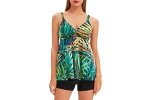 Jollkichay Tankini Swimsuits for Women Tummy Control Swimsuit Modest Tankini Top with Boyshort Bathing Suits Swimwear