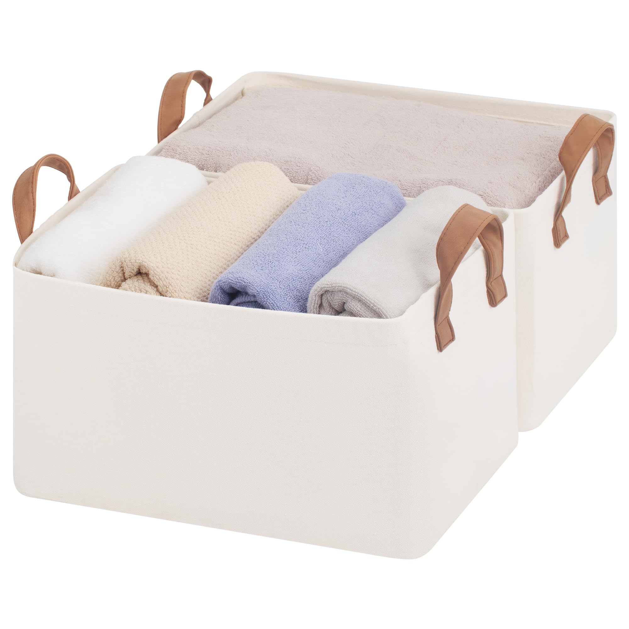 Photo 1 of StorageWorks Storage Bins, Fabric Storage Bins for Shelves, Storage Baskets with Metal Frame, Closet Baskets and Bins with Handles, Natural Color, 2-Pack