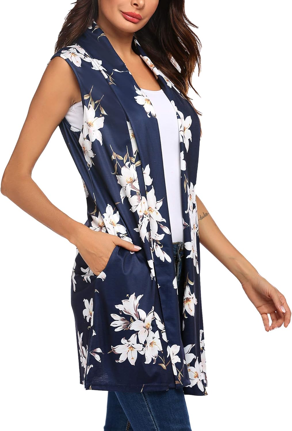 Beyove Womens Long Vests Sleeveless Draped Lightweight Open Front Cardigan Layering Vest with Side Pockets at  Women’s Clothing store