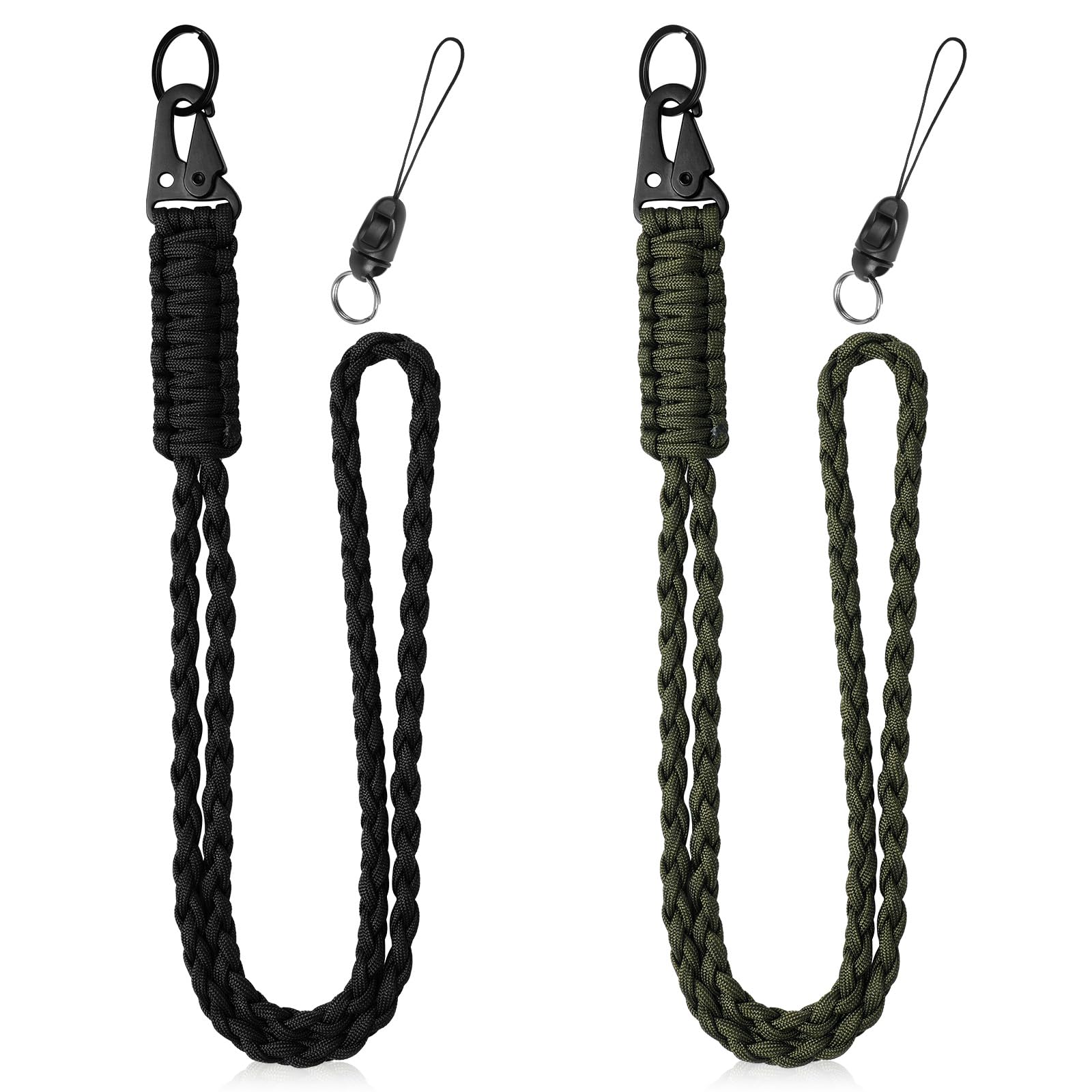 Vicloon Lanyard Neck Strap, 2pcs Paracord Lanyard, Strap Badge Lanyards with Metal Key Rings and Phone Ring for ID Holder Keys (Black+Green), 2l Green+black — image 1