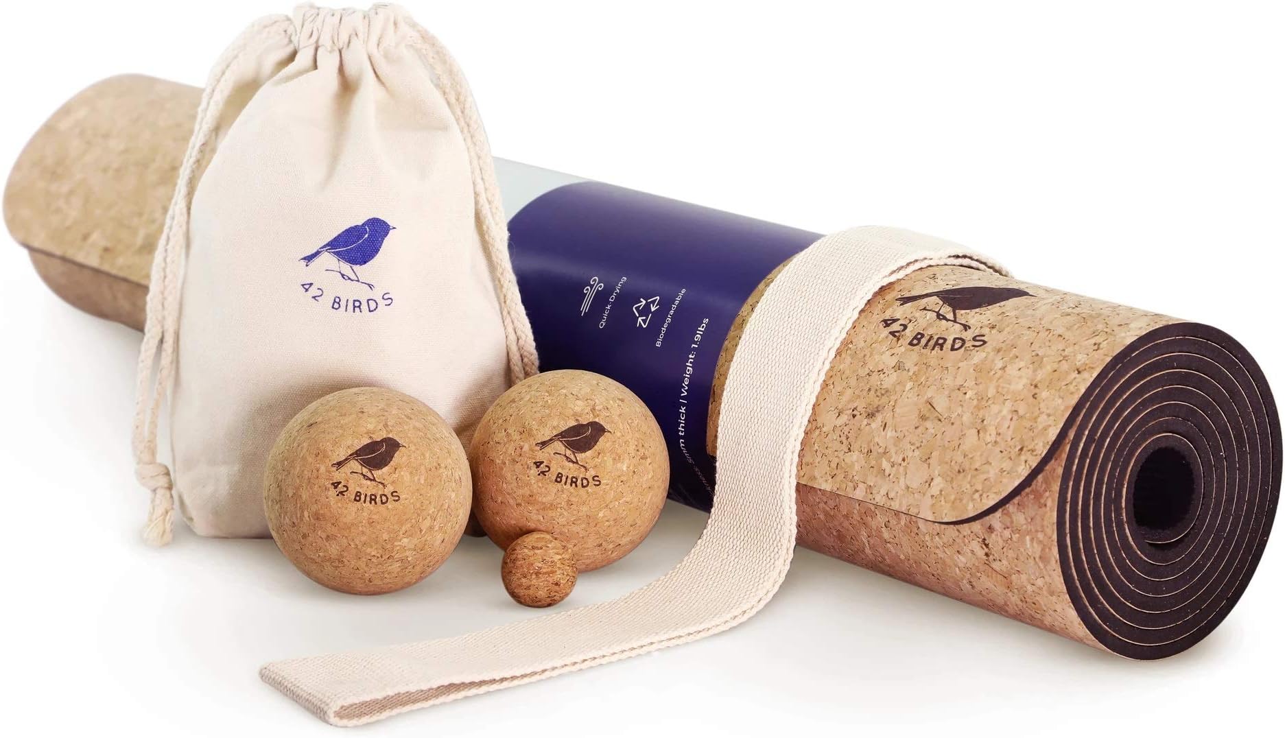 42 Brids Cork Yoga Mat and Massage Balls Bundle
