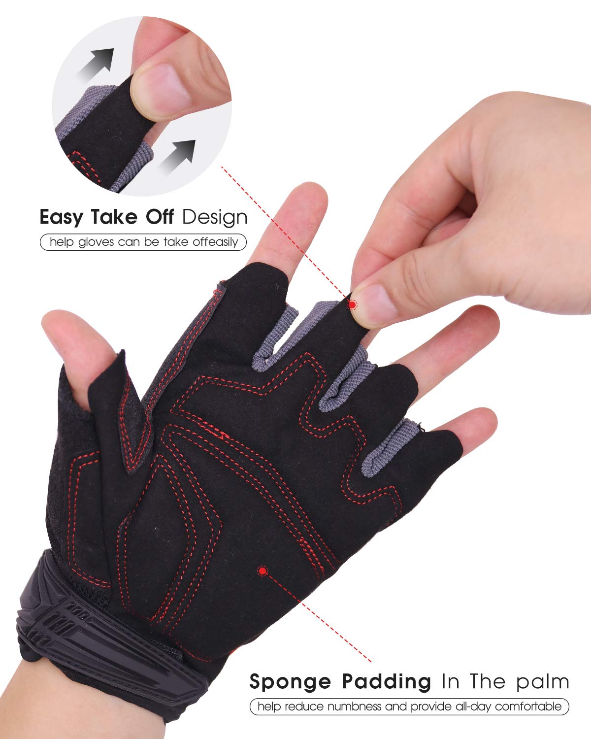HANDLANDY Fingerless Work Gloves for Men,Half Finger working Glove Grip Shock-Absorbing Breathable Uwrist TPR Anti-collision Gloves for Mens & Women (Medium) - Image 4