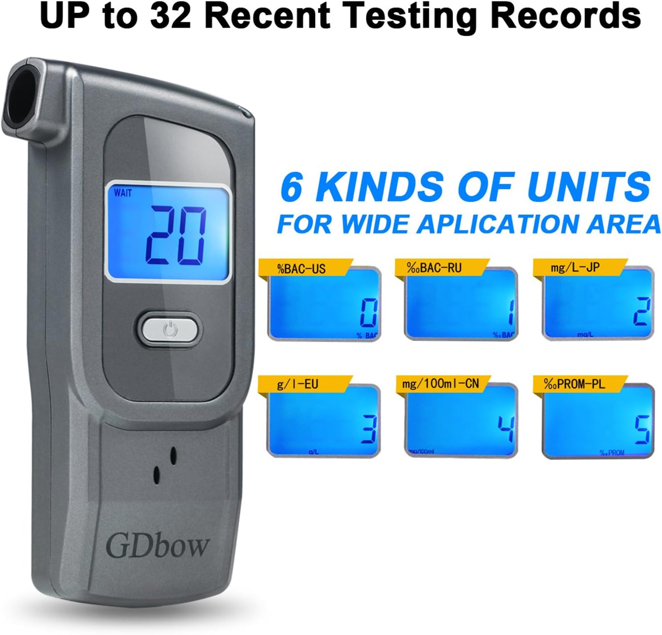 GDbow Breathalyzer Portable Breathalizer Alcohol Tester Recording