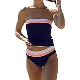 Beachsissi Women's Bandeau Swimsuits Strapless Tummy Control Color Block Tankini Sets
