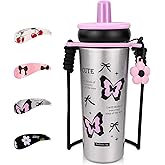 Disoza 21 OZ Butterflies Stainless Steel Water Bottle Tumbler Insulated Vacuum Tumbler with Lid Spill Proof Cup for Hot and Cold Drink Leak Proof Travel Mug with Straw Christmas Gifts For Women Mother