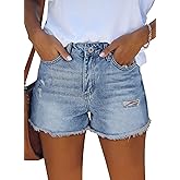 ZOLUCKY Women's Casual Summer Denim Shorts Mid Waisted Stretchy Ripped Jean Shorts with Pockets