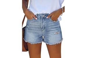 ZOLUCKY Women's Casual Summer Denim Shorts Mid Waisted Stretchy Ripped Jean Shorts with Pockets