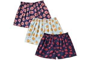 Cinvik Mens Boxer Shorts Funny Boxers Sleep Short Plaid Cotton Loose Woven Boxers for Men Small Medium Large