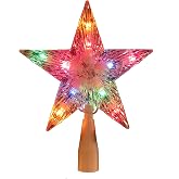 Kurt Adler Multi-Colored Crystal Star Treetop | Faceted Crystal-Like Finish, 10 Multicolor Lights, 5-Point Star Design, 30in Lead Wire, Green Attachment Base