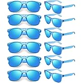 Geopty 12/24 Pack Wholesale 80s 90s Retro Neon Party Clear Frame Colorful Mirrored Sunglasses Bulk for Men Women