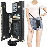 Bocasal Crossbody Wallet Case for iPhone 14 Pro Max with RFID Blocking Card Slot Holder, Magnetic Flip Folio Purse Case, PU Leather Zipper Handbag with Detachable Lanyard Strap 6.7 Inch 5G (Black)