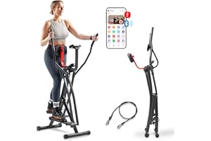 Sunny Health & Fitness Foldable Air Walk Elliptical, 30" inch Long Stride Full-Body Cardio Cross Trainer Glide Exercise for Home Office, SunnyFit App via Bluetooth with Optional Adjustable Resistance