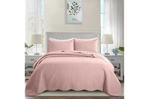 MOONLIGHT20015 Bedspreads Quilts Queen Size Bedding Set (90" x 96") - 2 Pillow Shams (20" x 26"+ 2") - Lightweight Summer Reversible 3 Pcs Microfiber Coverlet Embossed Quilt Bedspreads (Peach)