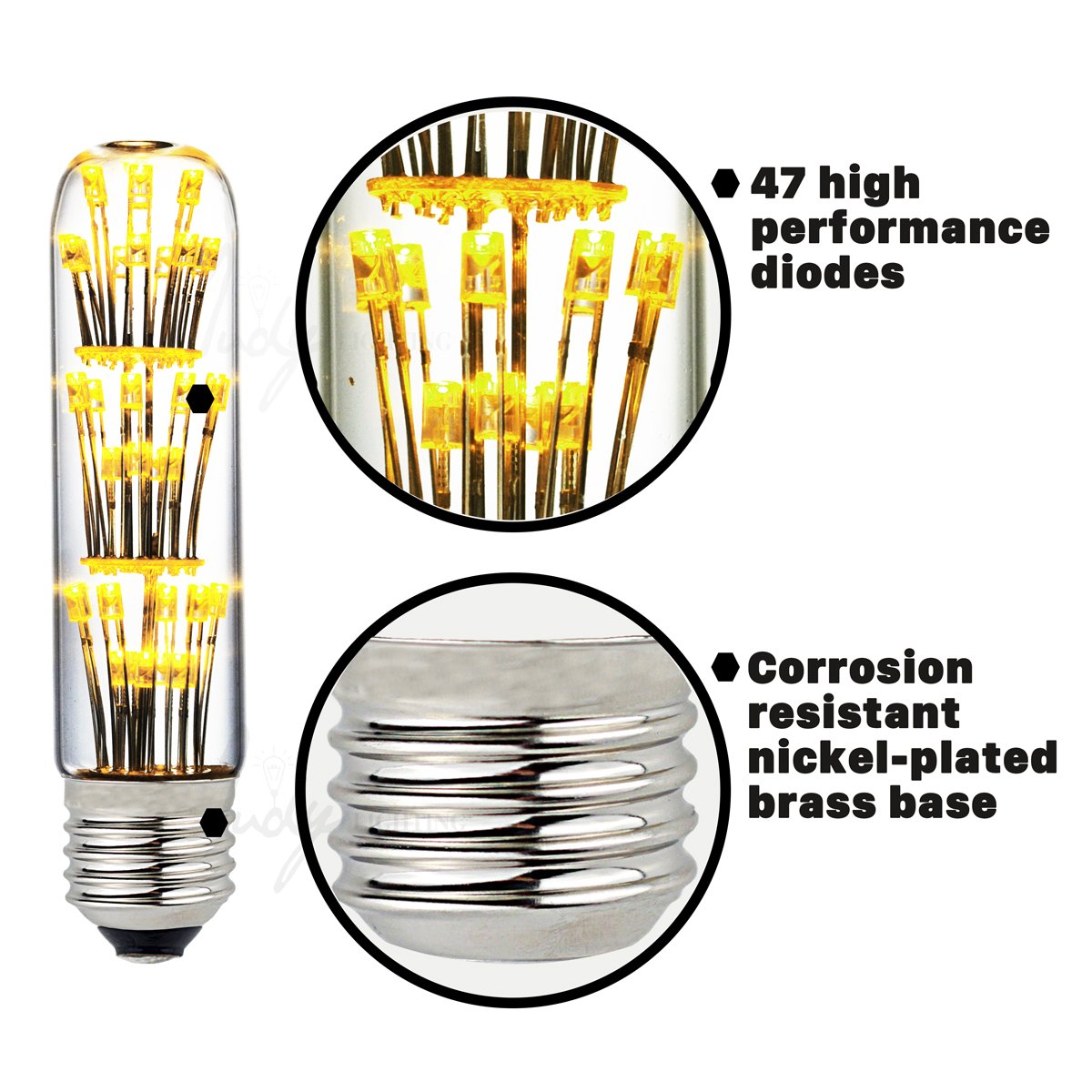 Judy Lighting T10 Tubular Firework LED Light Bulb, E26 3W 2300K Warm White Clear Glass, Decorative Vintage Antique Starry Light Bulb for Bathroom, Bedroom, Wedding, Christmas
