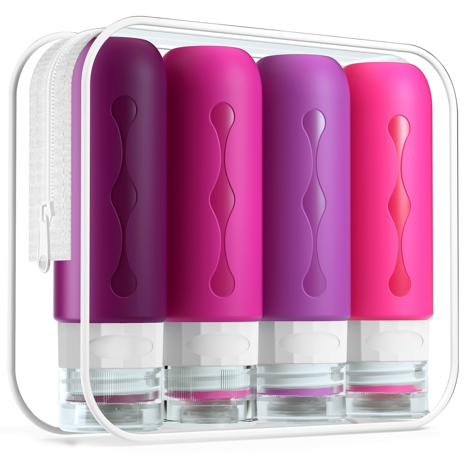 Gemice Portable Travel Bottle, 4 Pack Silicone Travel Containers Set LeakProof Refillable Squeezable for Lotion Liquid Shampoos, Soap and Toiletries (90ml)